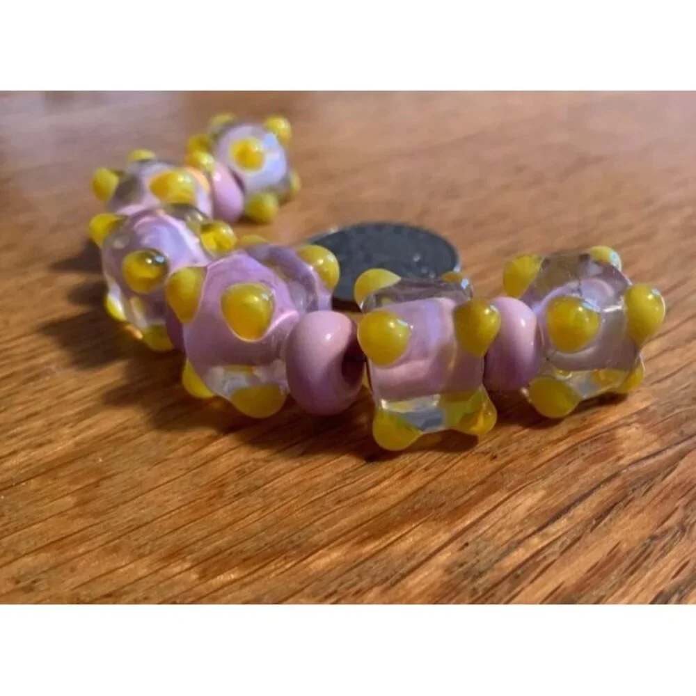 Handmade Pink & Yellow Cubes w/spacer Lampwork Glass Beads - New